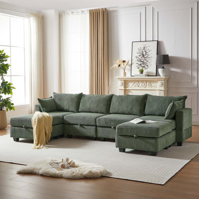 オットマン・スツール Ottoman sofa - Green J&E Home 103.85 in. Square Arm 4-piece L Shaped Velvet